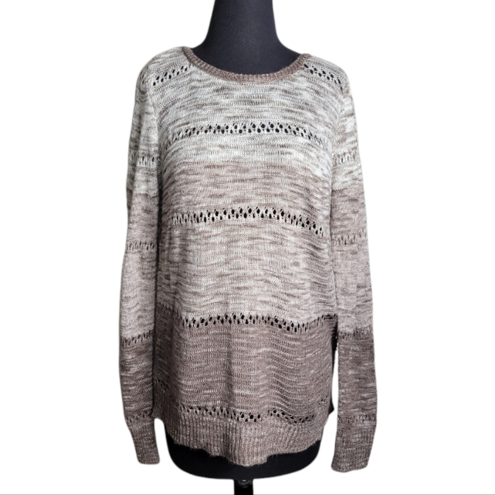 Maurices striped open knit split back sweater women's large layered crew neck